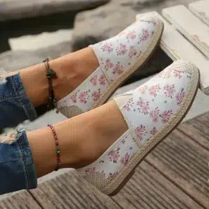 Breathable Canvas Flats Women Fashion Flowers Print Non-Slip Espadrille Shoes for Woman Autumn Comfort Flat Heel Casual Shoes