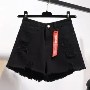 Summer ripped denim shorts women's Korean version of loose wide leg blue hot pants light thin hair edge ultra short pants