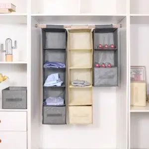 Cotton Linen Hanging Storage Bag Drawer Style Wardrobe Organizer Box Clothes Organizer Holder Collapsible Hanging Storage Shelve