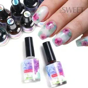 12pcs Blooming Marble Watercolor Nails Gel Polish Ink Spring Flowers Design Smudge Effect Soak Off Manicure Hybrid Varnish JI895