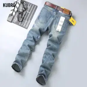 KUBRO Brand Men Classic Jeans Fashion Straight Blue Black Stretch Denim Trousers Men's Smart Jean High Quality Original Design