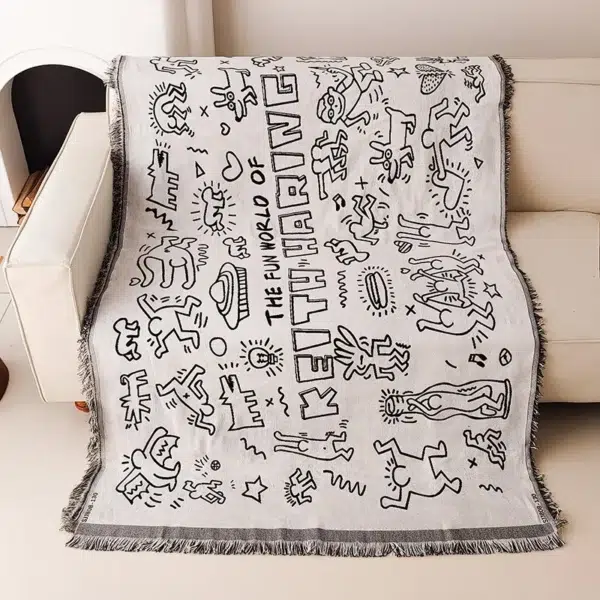 Throw Blanket Cartoon Sofa Cover Double Use Beds Blanekets Picnic Mat With Tassel Sofa Bed Universal Decorative - Image 3