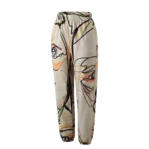 Graffiti Face Art Print Harem Pants Casual High Waist Elastic Long Length Pants With Pockets Women Fashion Sweatpants