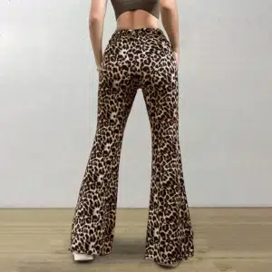 High Waist Leopard Print Flare Leggings Pants Korea Style 2024 Summer Autumn Women Fashion Sexy Bodycon Trousers Club Pants Slim