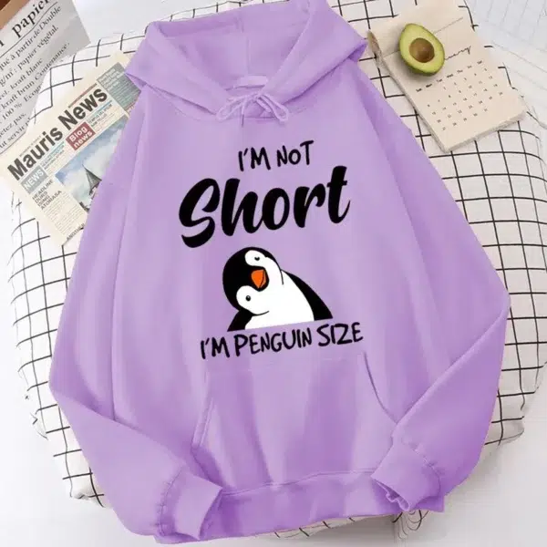 Popular Penguin I'm Not Short Printing Hoodies For Women Autumn Winter Sweatshirt Fashion Hooded Pullover Ladies Streetwear - Image 3