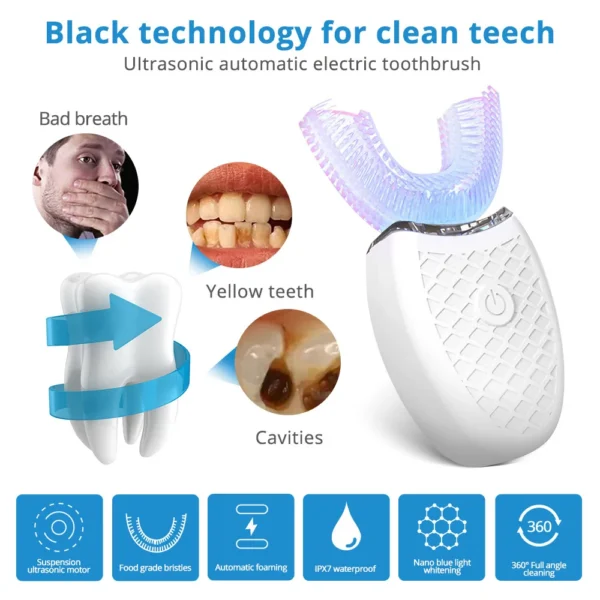 Sonic Automatic Electric Toothbrush For Adult U Shaped 360 Degree Toothbrush USB Rechargeable Teeth Cleaning & Whitening Brush - Image 3