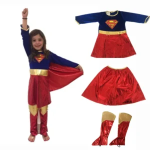 Adult Superwoman Dress Cosplay Costumes Super Girls Dress Shoe Covers Suit Superhero Woman Super Hero Kids Halloween Costume