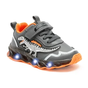 EXDINO 2-6Y Children LED Giganotosaurus Autumn Leather Light Up Shoes Boys Dinosaur Little Kids Outdoor Flashing Sports Sneakers