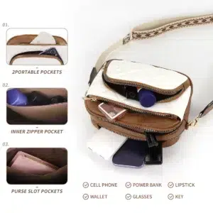 Casual Shoulder Bag for Women PU Leather Messenger Bag Wide Strap Crossbody Bags Square Designer Female Sling Bags Storage