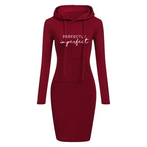 Women‘s Knee-Length Pockets Dress Hooded Warm Sweat Shirt Long Sleeve Side Zip Neckline Simple Casual Sports Skirt - Image 2