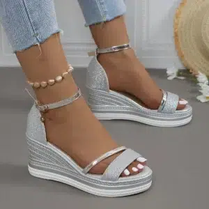 Summer Sandals Women Comfortable Roman Shoes Round Toe Flat Bottom Rhinestone Women'S Outer Wear Women'S Sandals Summer 2024