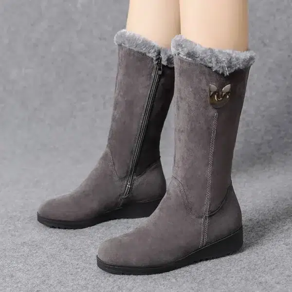 Warm Chelsea High Fur Boots Women 2022 Winter Shoes for Women Chunky Mid-calf Plush Snow Flat Boots ZIP Fashion Botas De Mujer - Image 6