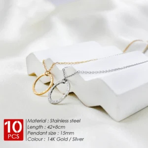 eManco 10PCS Stainless Steel Necklace Korean Simple Chain Women Round Pendant Fashion Jewelry Wholesale Factory Direct