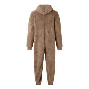 Men Artificial Wool Pajamas Solid Color Zipper Loose Hooded Jumpsuit Winter Warm Rompe One Piece Fleece Plush Sleepwear Clothes