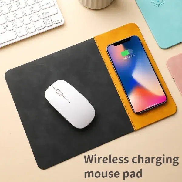 2 in 1 15W Phone Wireless Fast Charging with Mouse Pad PU Leather Gaming Mousepad for PC Computer Laptops Office Accessories