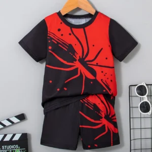 2024 Kids Clothes 2pcs Boys Fun Cartoon Bear Print Short Sleeve T-Shirt Shorts Set Summer Active Boys Complete Stylish Look