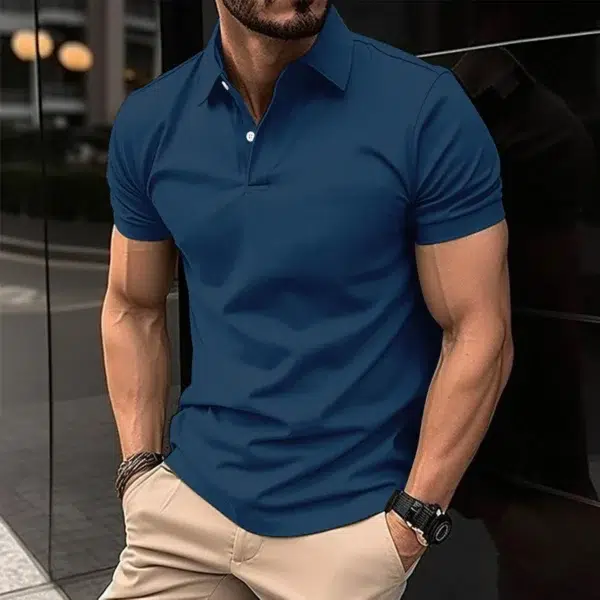 Summer Best-Selling Men's Solid Color Polo Shirt Lapel Button Men's Short Sleeve Comfortable Slim Business Office Men's Clothing