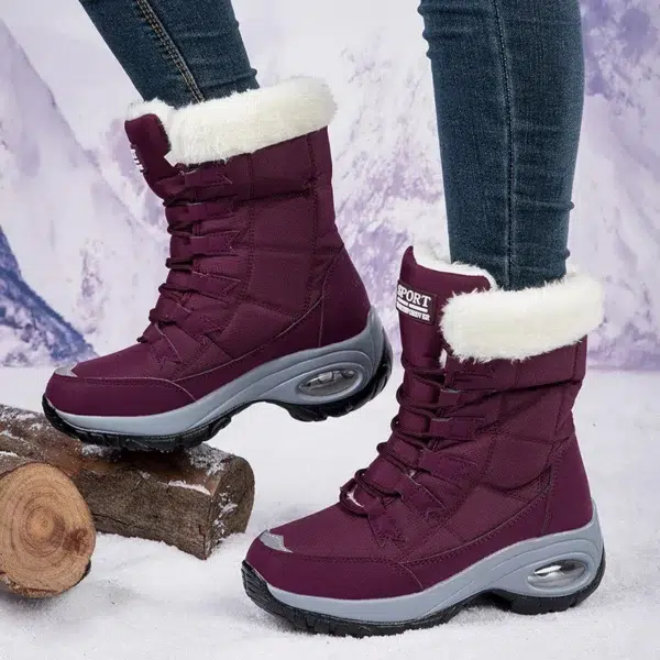 Winter Women's Plush Fashion Cotton Shoes Large Platform Anti Slip Snow Boots Outdoor Work High Quality Comfortable Calf Boots - Image 3