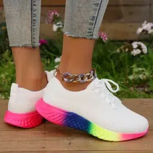 Rainbow Sole Sneakers Women Plus Size 43 Mesh Breathable Platform Sports Shoes Woman Non-Slip Lace Up Tennis Shoes Zapatos Mujer