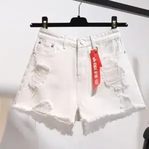 Summer ripped denim shorts women's Korean version of loose wide leg blue hot pants light thin hair edge ultra short pants