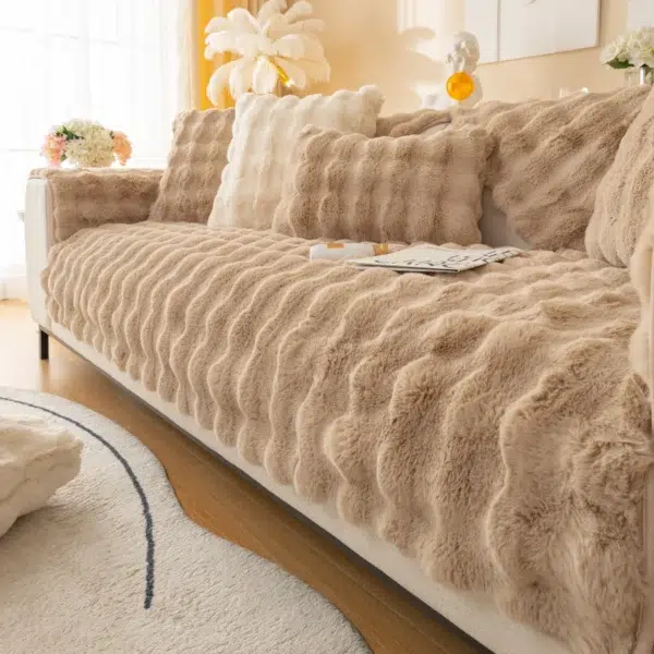 Thicken Imitation Rabbit Fur Plush Sofa Slipcover Non-slip Soft Sofa Towel Couch Cushion For Living Room Modern Home Decor - Image 6