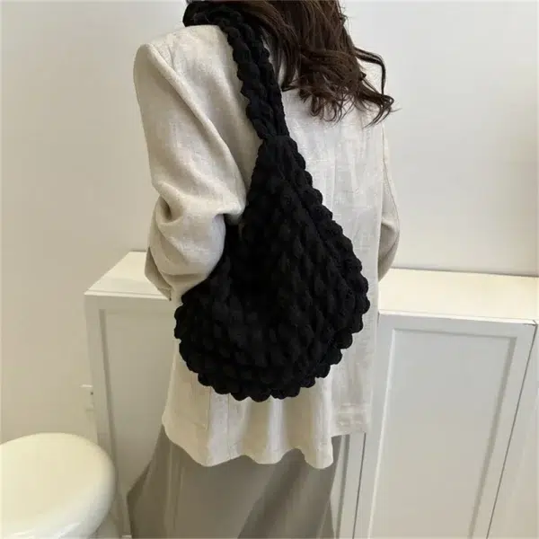 Crossbody Bag With Pleated Design Embroidered Plaid Shoulder Bag Underarm Bags Simple Large Capacity Quilted Tote Bags For Women - Image 4