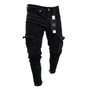 Mens Stretchy Skinny Ripped Jeans Men Side Pocket Washed Slim Denim Pants Biker Jeans Fashion Sweatpants Hip Hop Trousers Jogger