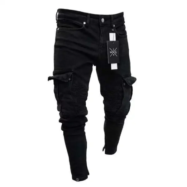 Mens Stretchy Skinny Ripped Jeans Men Side Pocket Washed Slim Denim Pants Biker Jeans Fashion Sweatpants Hip Hop Trousers Jogger - Image 3