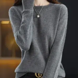 Fashion 100% Merino Wool Sweater Cashmere Pullover O-Neck Long Sleeve Women Knitwear Autumn Winter Clothing Aliselect Tops