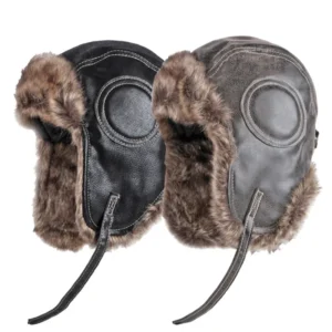 Winter Ushanka Hat Men Women's Pilot Aviator Bomber Trapper Hat Faux Fur Leather Snow Cap with Ear Flaps Pilot Winter Bomber Hat