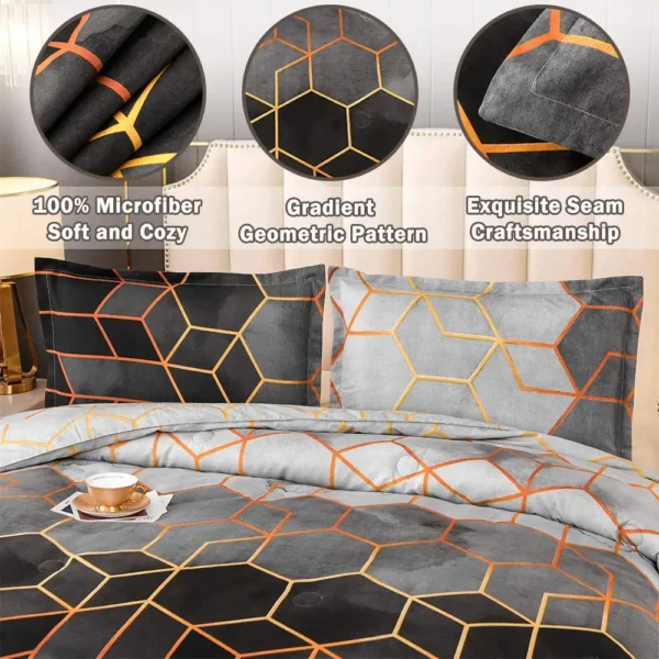 Duvet cover set, bedding gilt line geometric element Rollney duvet cover set, gold line ultra-soft microfiber quilt cover - Image 2