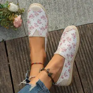 Breathable Canvas Flats Women Fashion Flowers Print Non-Slip Espadrille Shoes for Woman Autumn Comfort Flat Heel Casual Shoes