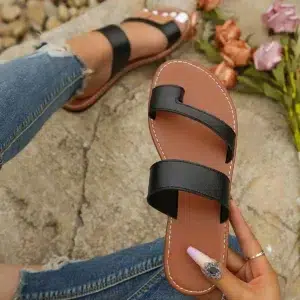 Stylish Womens Open Toe Flat Slides - Slip-On, Solid Color, Ankle Strap, Casual Beach Sandals for Everyday Wear