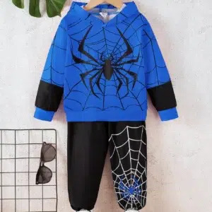 4-7Years Kid Boy 2PCS Clothes Set Spider Pattern Hooded Long Sleeve Hoodie+Pants Autumn Fashion Trend Sports Outfit for Children