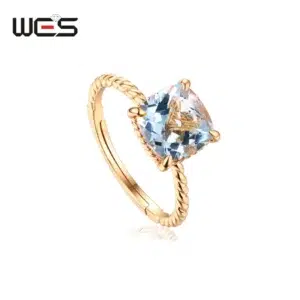 WES 925 Sterling Silver Natural Gemstone Open Rings for Woman 8*8mm Garnet Topaz Moss Agate Citrine Rose Quartz Christmas Gift