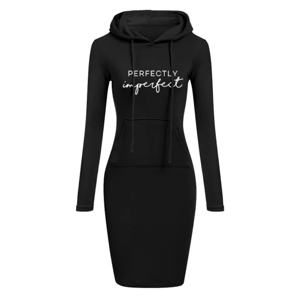 Women‘s Knee-Length Pockets Dress Hooded Warm Sweat Shirt Long Sleeve Side Zip Neckline Simple Casual Sports Skirt - Image 3