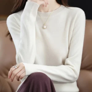 Fashion 100% Merino Wool Sweater Cashmere Pullover O-Neck Long Sleeve Women Knitwear Autumn Winter Clothing Aliselect Tops