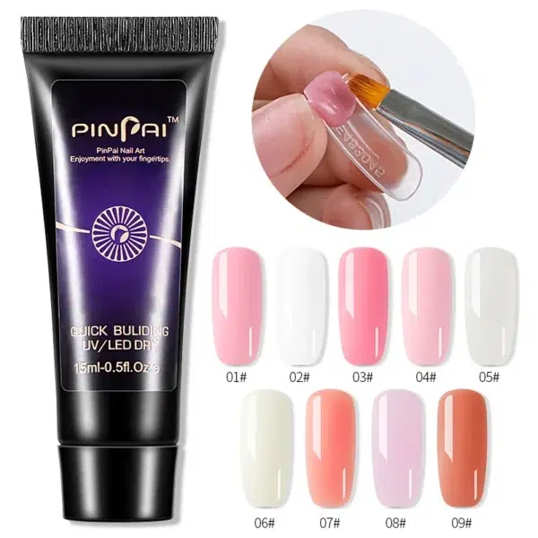 PinPai 5PCS Poly Extension Gel Set Nail Art Polygels Kit Clear White Color Nail UV Gel Tip Form Acrylic Nail Gel Slice Brush Kit - Image 3