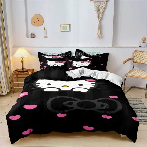 Hello Kitty Bedding Set Boys Girls Decorate Bedroom Twin Full Queen King Size Duvet Cover Pillowcases for Kids Gifts - Image 2