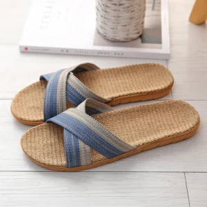 Summer Men Flax Slippers Casual Linen Slides Multi-Style Non-Slip Home Flip Flops Indoor Shoes Male Sandals Pantoufle Homme