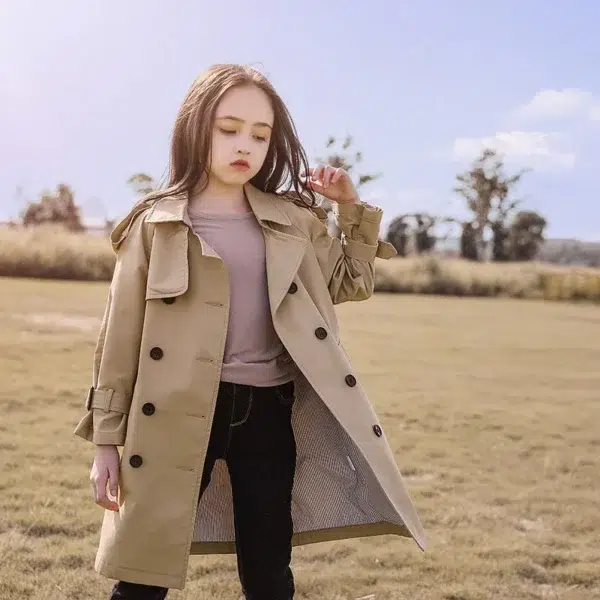 4-13 Years Teen Girls Long Trench Coats New Fashion England Style Windbreaker Jacket For Girls Spring Autumn Children's Clothing - Image 5