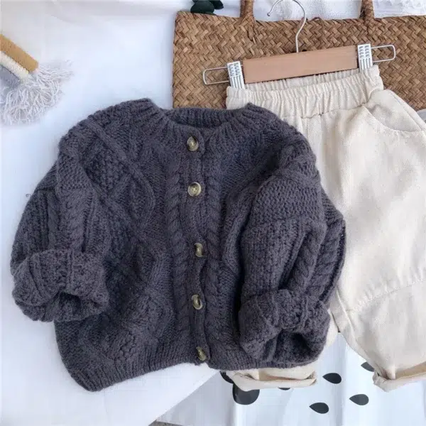 2024 Boys And Girls Spring And Autumn Sweater Baby Kids Knit Cardigan Sweater Clothes Korean StyleTwist Shape Girls Clothing - Image 5