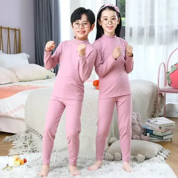 Boy Girl Thermal Sleepwear Sets Kids Autumn Winter Underwear Suit Children Pajama+Pants 2Pcs Teenager No Trace Homewear Clothes - Image 5