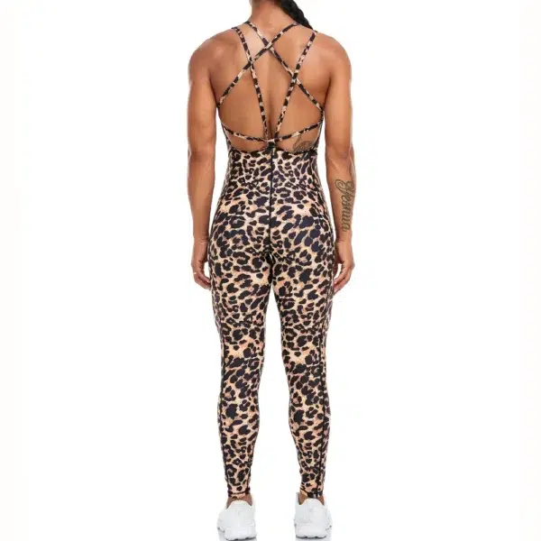 Leopard Sexy Jumpsuits Women Backless Cross Bodysuit Sporty One Piece Sportswear Bodycon Chest Pad Overalls Female Gym Fitness - Image 5