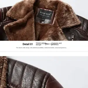 Men's Leather Jacket Autumn and Winter New Solid Color Slanted Zipper Design Outdoor Travel Lapel Coat Men Warm Leather Clothing