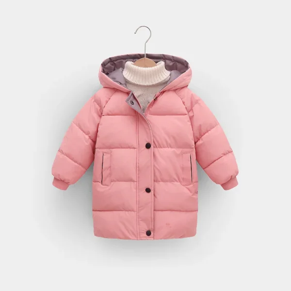 New Boys Down Jacket Girls Solid Colour Warm Hooded Long Coat Autumn Winter Baby Thickened Comfortable Casual Clothes 2-10 Years - Image 5