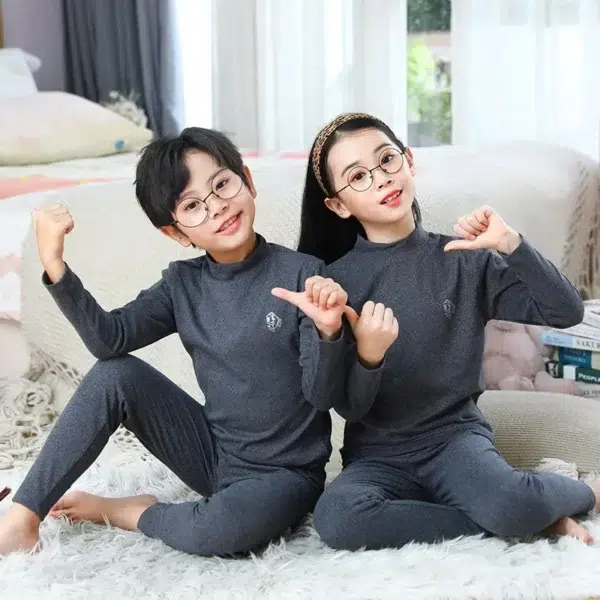 Boy Girl Thermal Sleepwear Sets Kids Autumn Winter Underwear Suit Children Pajama+Pants 2Pcs Teenager No Trace Homewear Clothes - Image 2