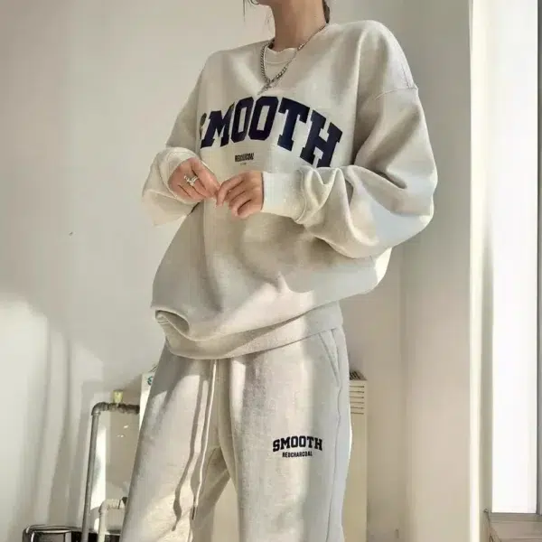 2024 Women's autumn loose letter printed hoodie running two-piece set American ins style casual sportswear set - Image 3