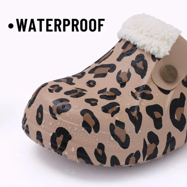 Bebealy Casual Women Garden Shoes Warm Fluffy Men Slippers Winter Waterproof Outdoor Antiskid Slippers Classic Leopard Slippers - Image 4