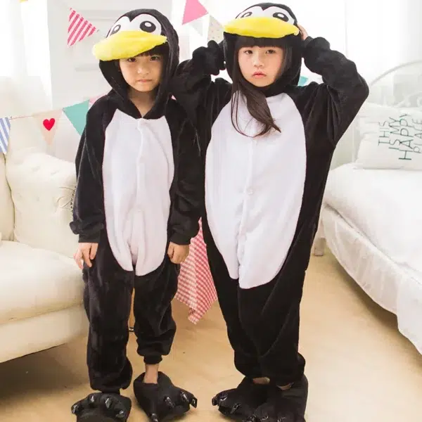 Penguin Pajamas For Boy Girl Teen Adult Kigurumi Flannel Hooded Sleepwear Pyjama Onesie Animal Anime Pijamas